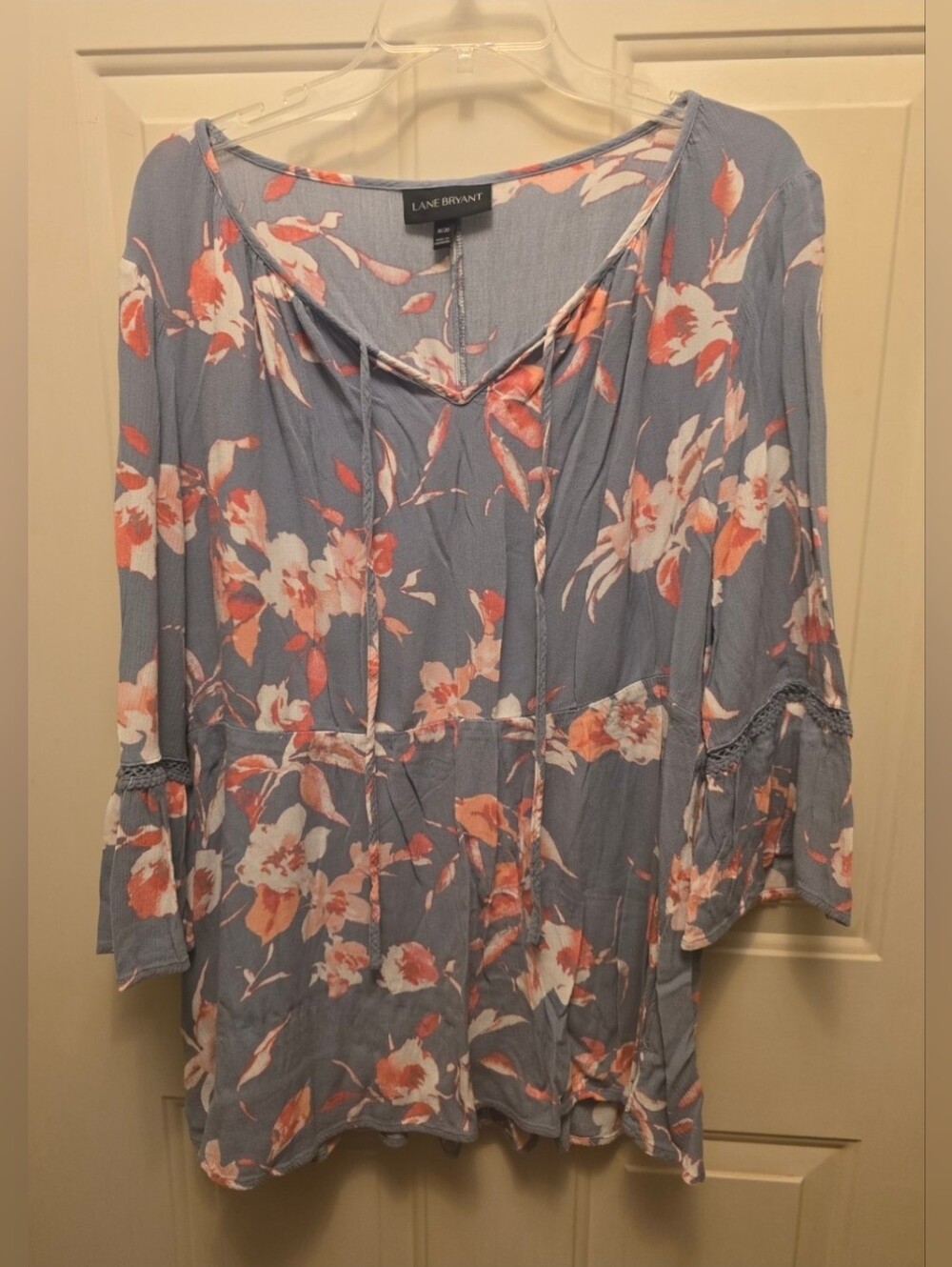 Lane Bryant Dusty Blue Floral Tie-Front Peasant Tunic